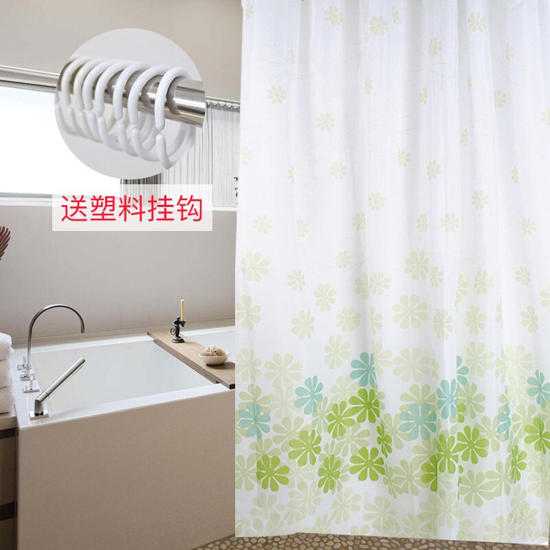 公共浴室帘粉红四色桃花印花浴帘宿舍淋浴帘涤纶浴帘送挂钩现货