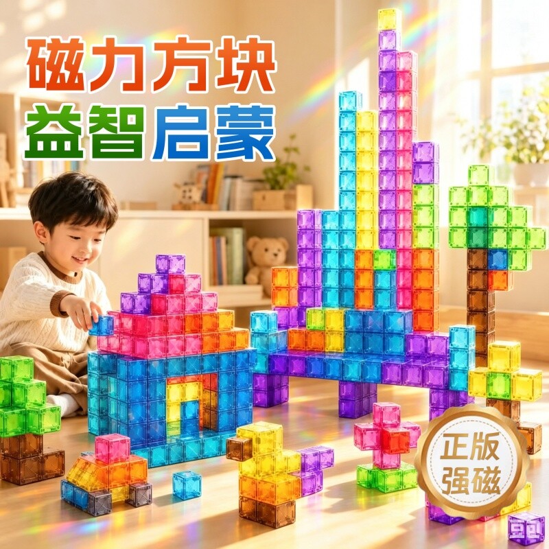 透明磁力方块积木磁吸磁性几何3拼图6岁儿童益智拼装玩具男孩礼物图片