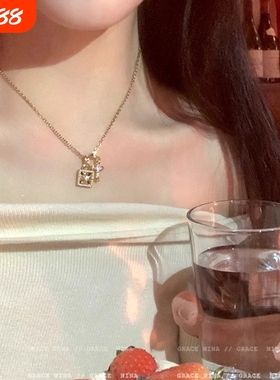 小幸运！满钻十字吊牌项链女轻奢小众秋冬锁骨链气质高级感毛衣链