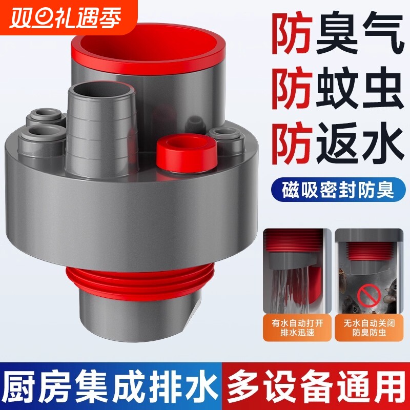 厨房防返臭下水道三通回洗碗机水管洗衣机排水水槽集成净水器接口