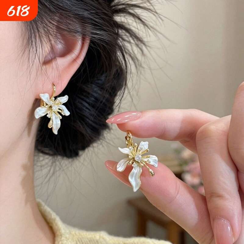 橙画（饰品）法式温柔滴釉花朵锆石耳环女时尚气质轻奢百搭耳饰