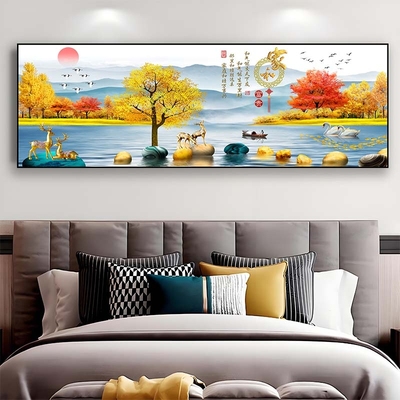 卧室床头装饰画自粘贴画背靠金山现代简约壁画客厅背景墙贴纸墙面