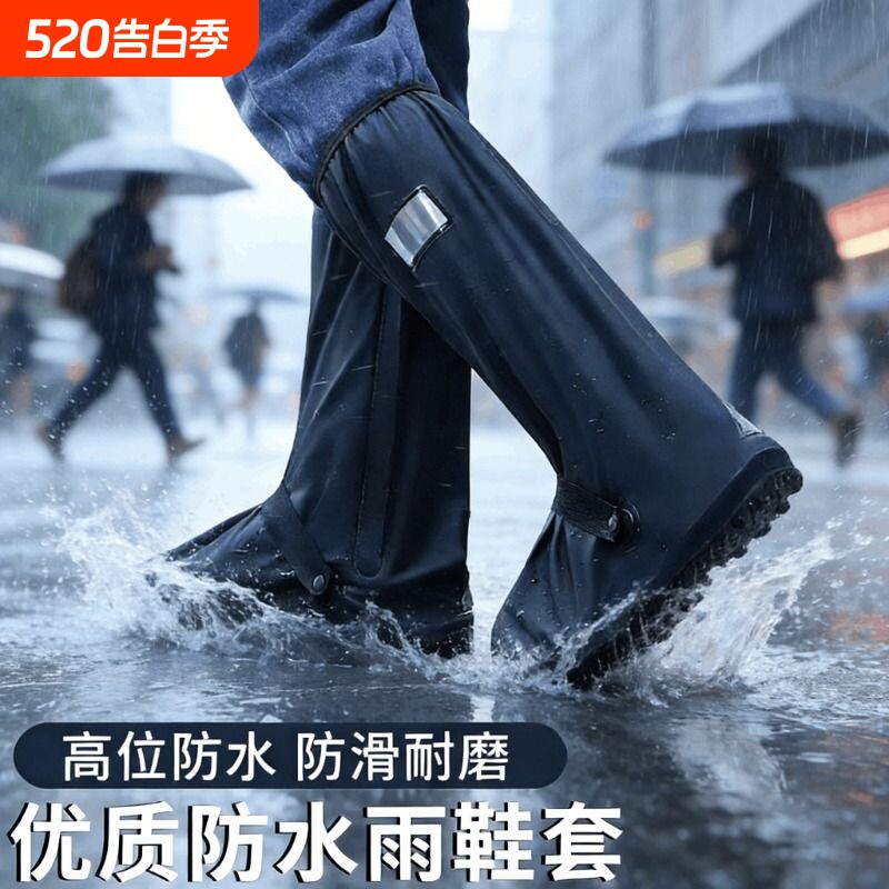 防水鞋套男女防滑雨鞋套硅胶加厚耐磨下雨反复使用登山防雨靴高筒