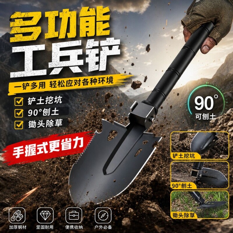 多功能工兵铲户外车载铁锹野外露营便携兵工铲子猛钢折叠铲钓鱼铲图片