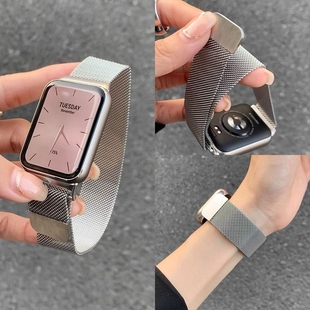 9代pro男女红米5手表watch4腕带米兰尼斯redmi磁吸智能运动配件秋冬季 适用小米手环9Pro 8pro玫瑰金xiaomi8