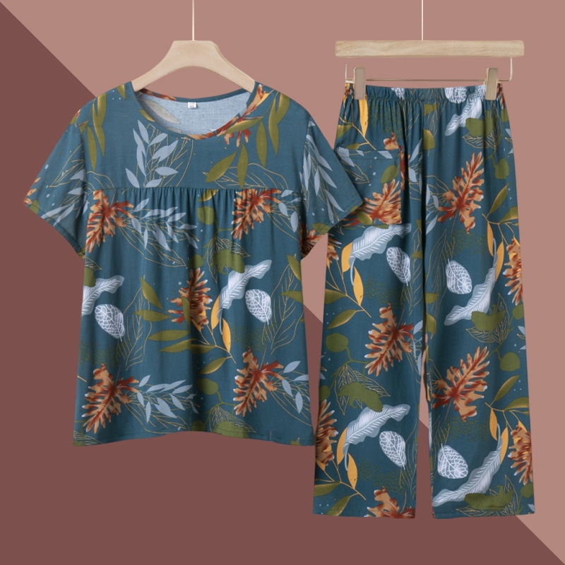 中老年人妈妈棉绸套装女夏季奶奶短袖家居服睡衣夏天薄款老人衣服