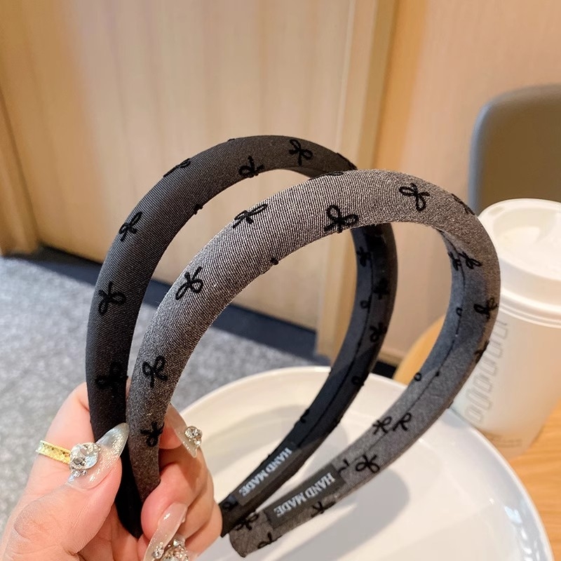 法式蝴蝶结牛仔风褶皱布艺高级感发箍复古时尚高颅顶压发头箍发饰