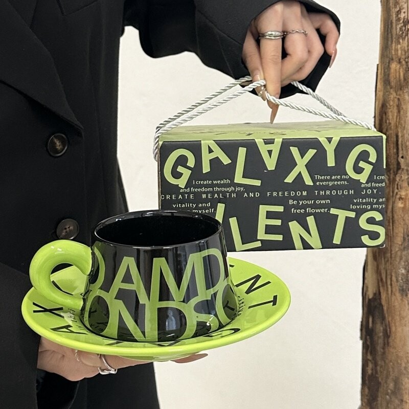 ins复古美式陶瓷咖啡杯碟套装下午茶马克杯原创礼物高级感伴手礼