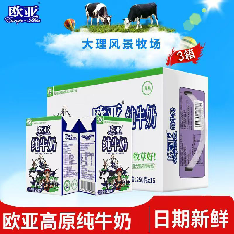 欧亚纯牛奶250g*16盒3箱共48盒