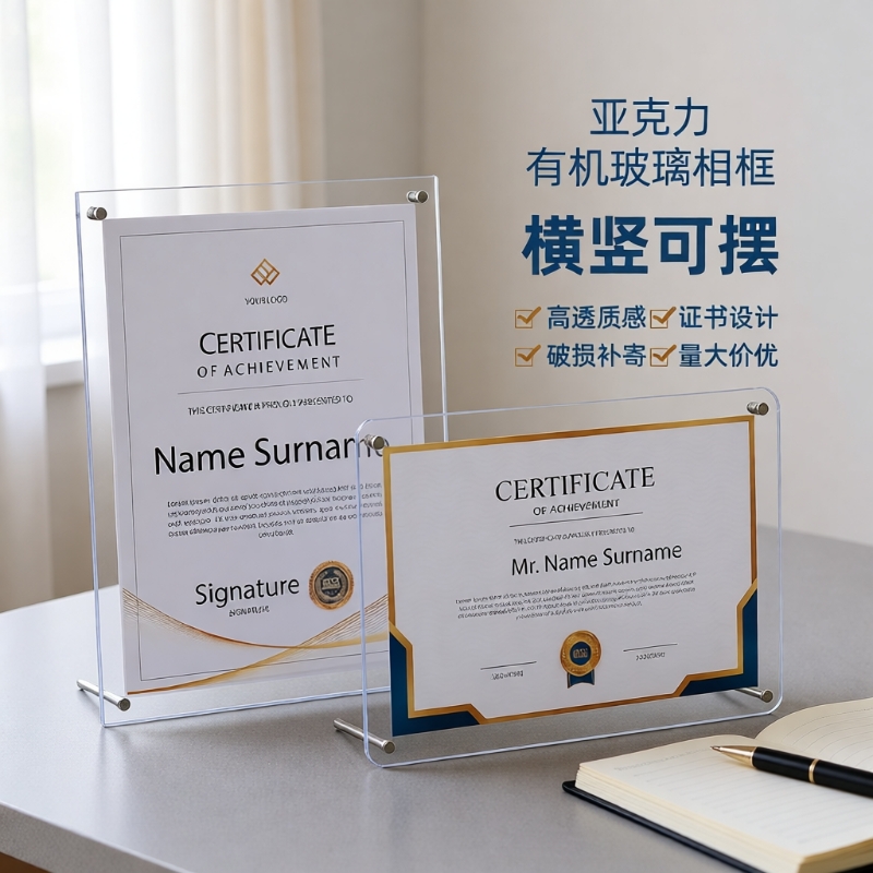 相框空框亚克力透明展示荣誉证书摆台框奖状画框A3a4营业执照框架