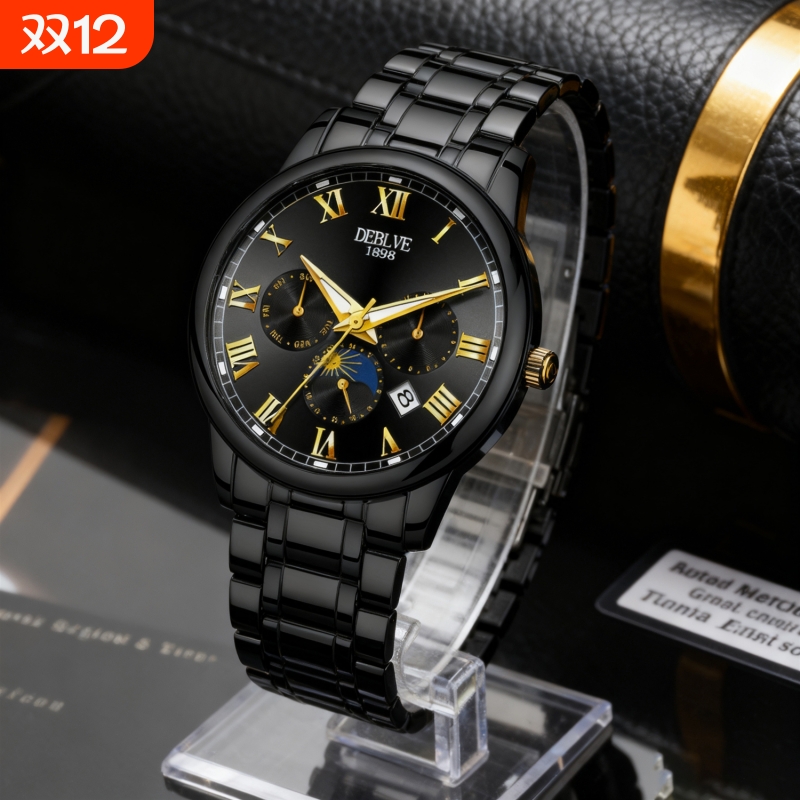 手表男款机械风全自动防水高级感全自动男表数字双日历防水腕表男