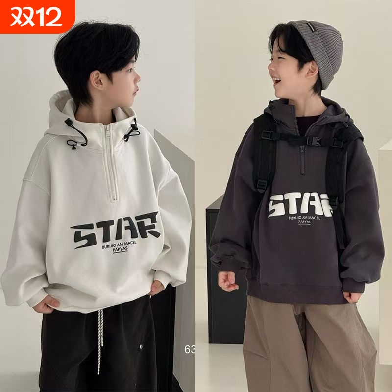 2025新款男童卫衣连帽风童卫衣印花宽松儿童加绒加厚秋冬款THH271