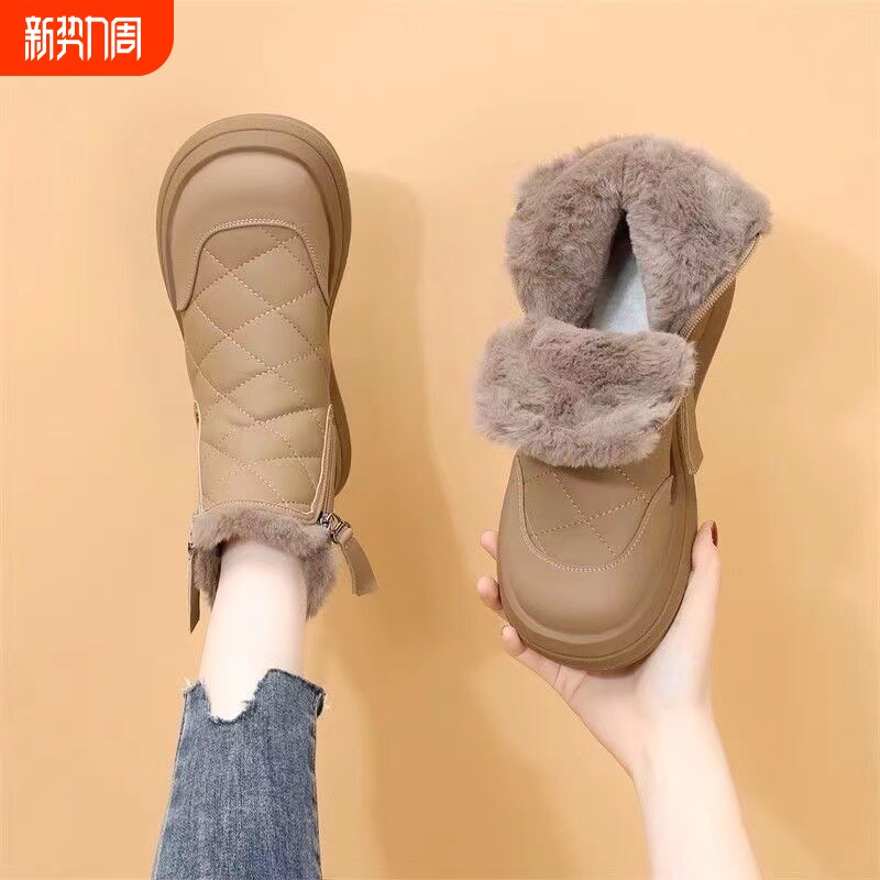 他她女孩皮毛一体雪地靴女款2025新款冬季防滑防水棉靴加绒加厚东