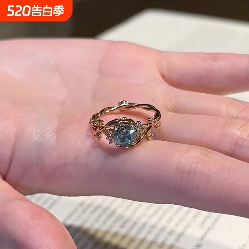 花开半夏爆闪方钻缠绕藤曼金戒指女款s925纯银轻奢高级感食指戒