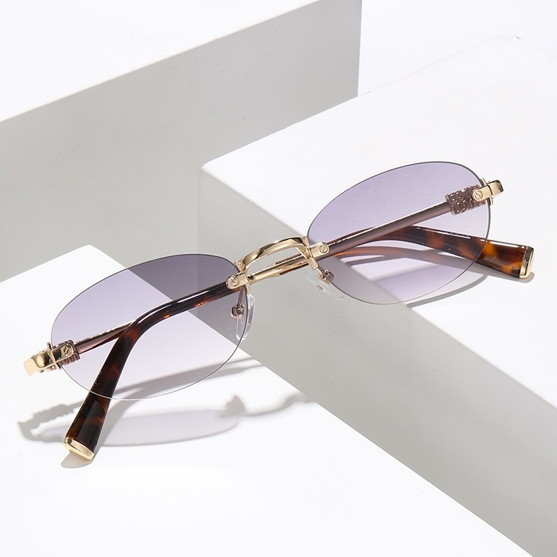 变色无框眼镜女韩版复古潮流圆防蓝光平光镜架高级感时尚眼镜