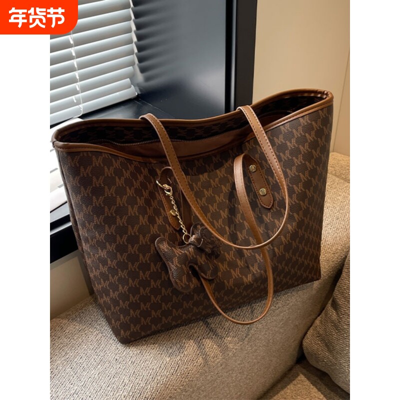 2025新款女包单肩包包潮流休闲百搭大容量包包单肩包托特包咖色