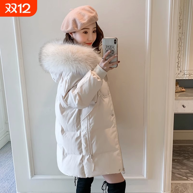 户外羽绒服女中长款冬季2025新款爆款宽松小个子加厚大毛领白鸭绒