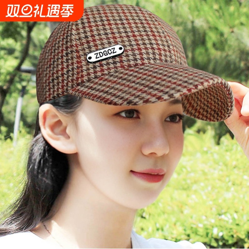 帽子女时尚百搭鸭舌帽男潮棒球帽秋冬新款防晒帽条纹休闲灰色