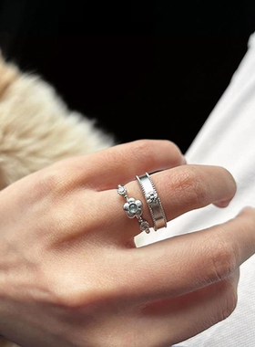 小红书同款精致设计感花朵戒指女拉丝尾戒重工独特情侣款闺蜜款