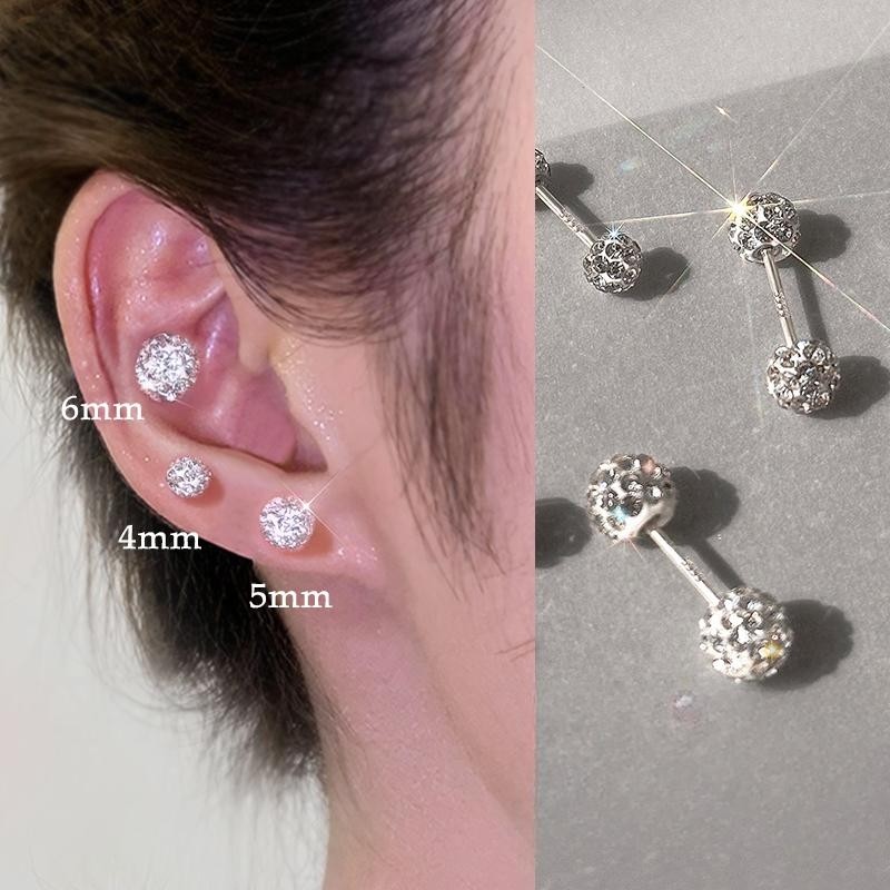 双头满钻球钛钢耳钉防过敏闪钻爆闪耳骨钉气质耳环养耳洞高级耳饰