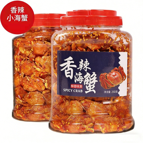小螃蟹即食香辣蟹麻辣香酥海蟹辣条零食甜辣海味儿干罐装