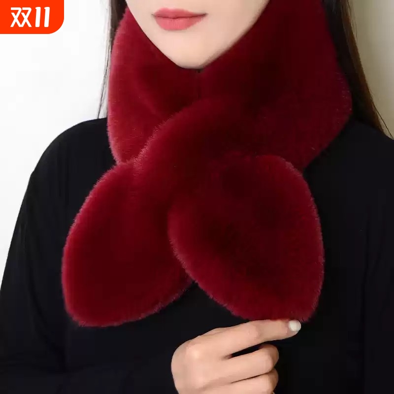 围巾女冬款加厚保暖仿獭兔毛围脖百搭护颈毛绒交叉围巾男女士通用