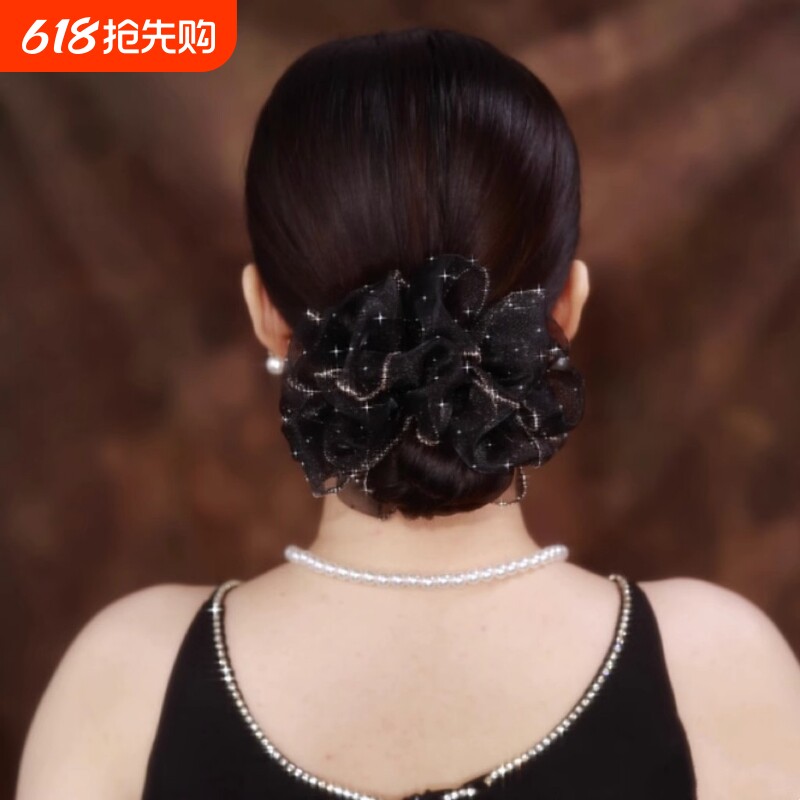 优雅气质满天星发饰头花欧根纱大肠发圈高级感发绳盘发丸子头头饰
