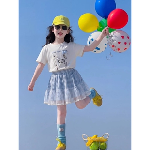 韩系穿搭夏装女童时尚套装洋气时髦裙子韩范女孩短袖半身裙两件套