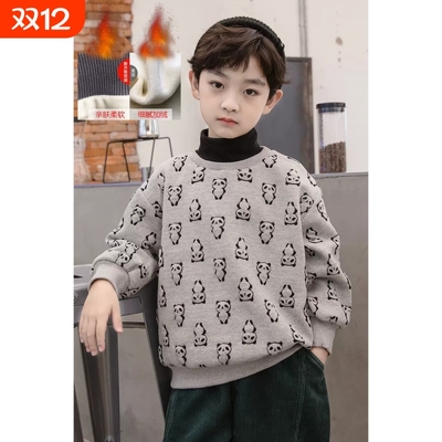 童泰宝贝男童加绒卫衣一体潮2025新款中大童秋冬儿童加厚冬季高领