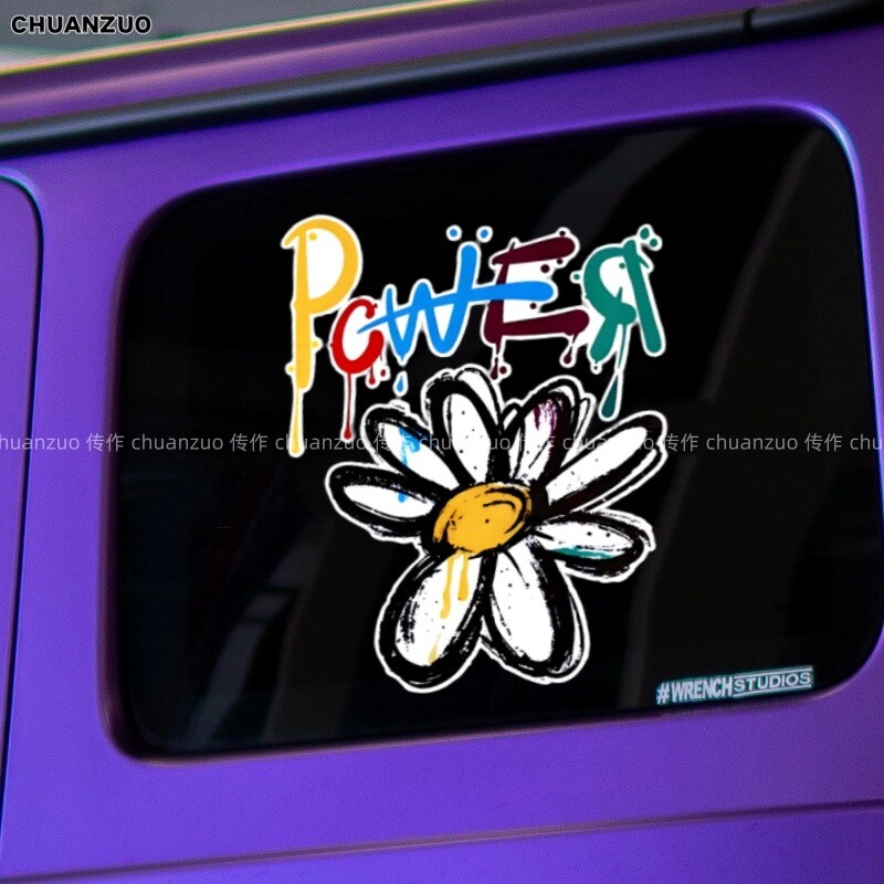 权志龙power小雏菊汽车贴纸个性创意电动车身笔记本行李箱装饰贴