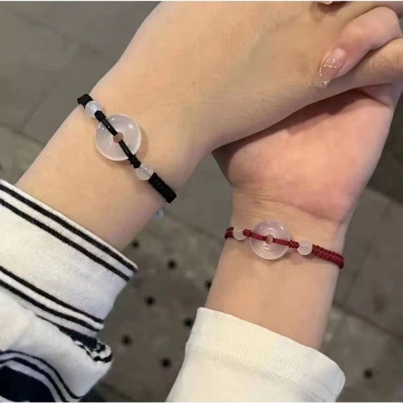 平安扣男女生手链情侣款小众女手串本命年红绳编织配饰铃铛转运珠