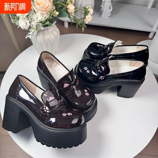 小个子乐福鞋 圆头粗跟高跟厚底防水台黑色英伦风松糕 2025秋冬新款