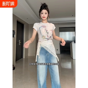 韩式 屁帘杏色腰巾三角巾丝巾搭配头巾 蕾丝花边腰带配饰女配牛仔裤