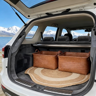 超大汽车后备箱置物放置筐手工藤编行礼整理筐副驾防压抗造收纳篮