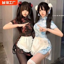 中华娘旗袍女改良日系软妹Lolita女仆围裙COS服新中式连衣裙套装