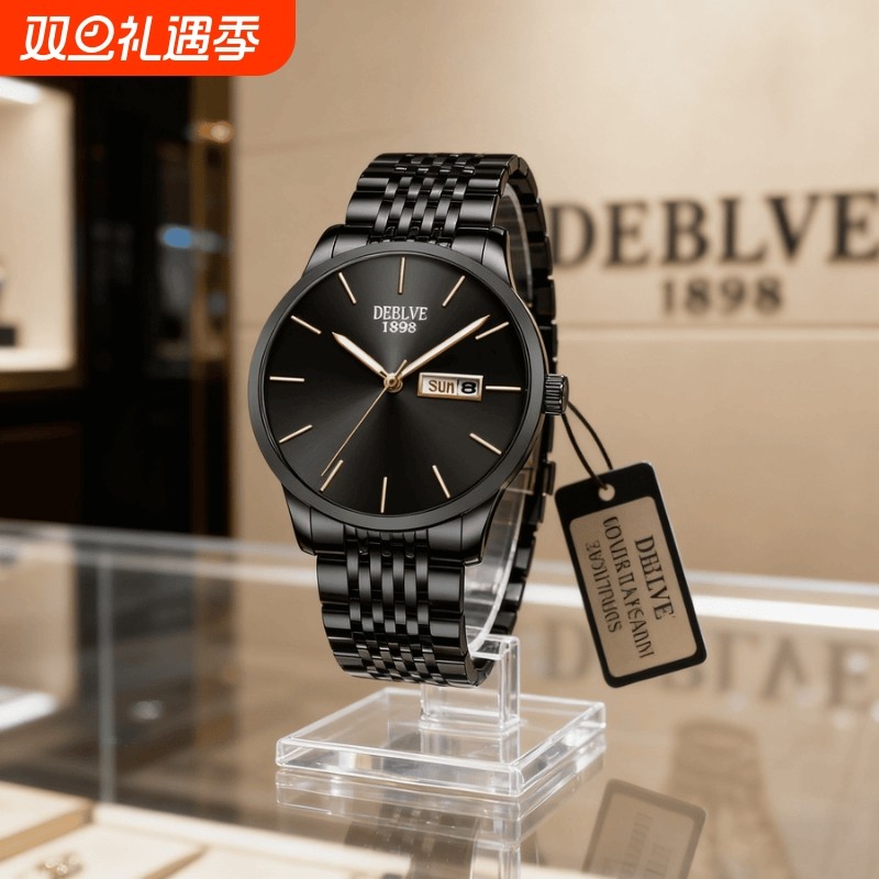 手表男款机械风全自动防水高级感全自动男表数字双日历防水腕表男