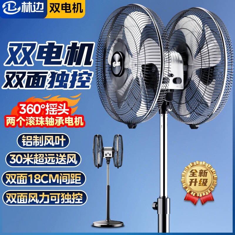 林边双头电风扇双面独控强力工业扇工地工厂商用大排档360度摇头