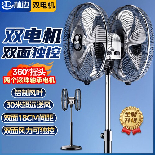 林边双头电风扇双面独控强力工业扇工地工厂商用大排档360度摇头