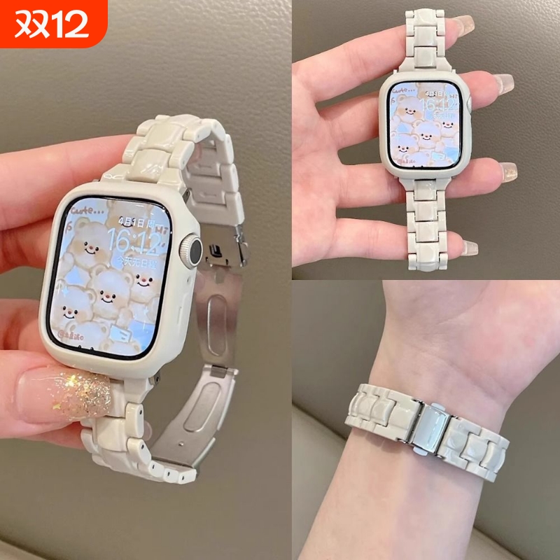 适用苹果手表applewatch10表带iwatchS8/S9/S10细款彩色糖果树脂7男女6高级se新款华强北s9腕带ultra运动夏