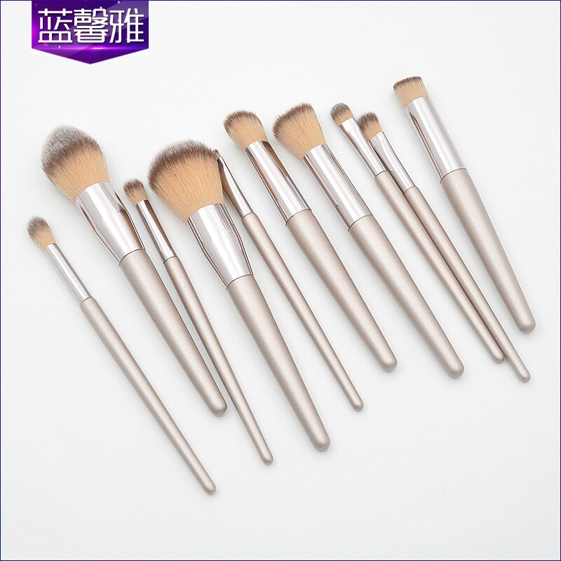 新款 10支香槟金锥形木柄化妆刷套装 纤维毛散粉眼部美妆彩妆工具
