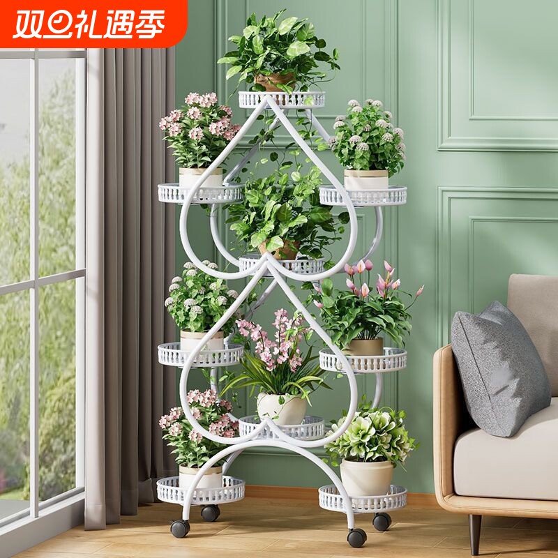 多层铁艺带轮花架可移动花盆架绿萝架花架阳台花架置物架
