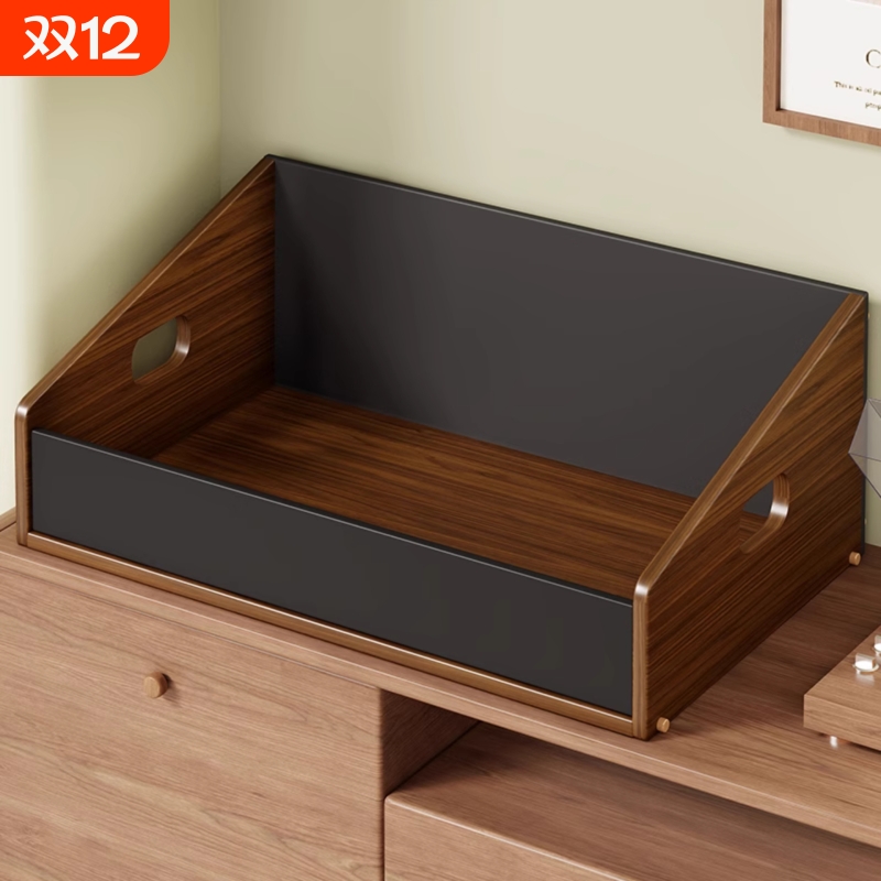 黑胶唱片置物架高级感胡桃色桌面收纳盒多功能分层整理架CD储物筐