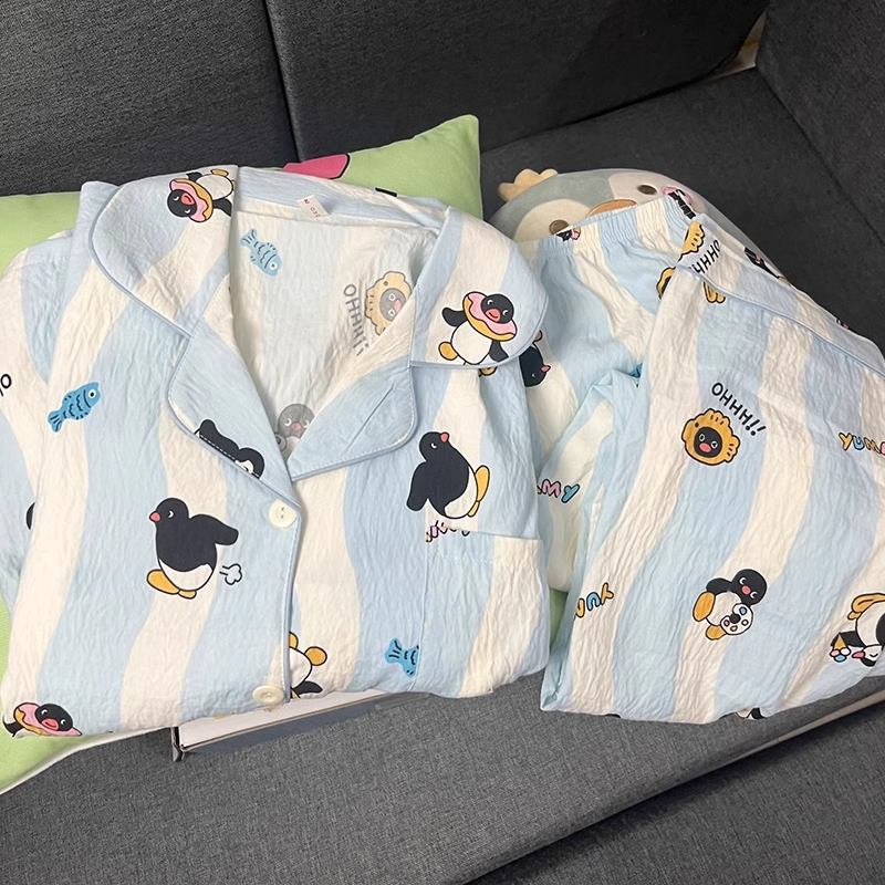 奶蓝企鹅睡衣女春秋款云朵棉长袖