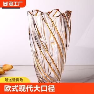 弗莱文茨欧式现代大口径螺旋玻璃花瓶轻奢插花家用客厅摆件花瓶