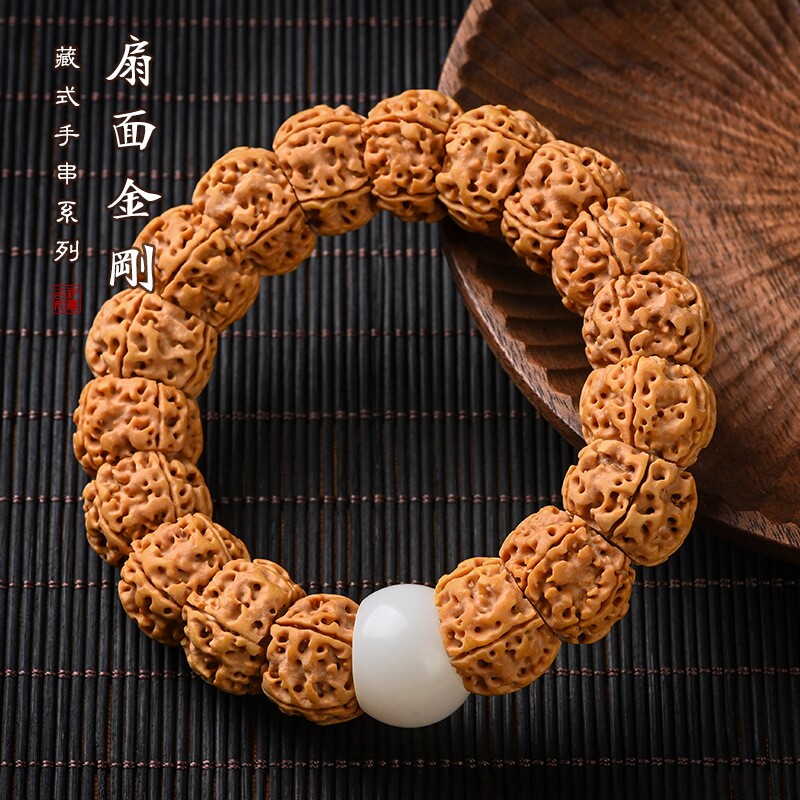 五瓣藏式大金刚菩提手串爆肉纹切面菩提原籽男女文玩手持佛珠手链