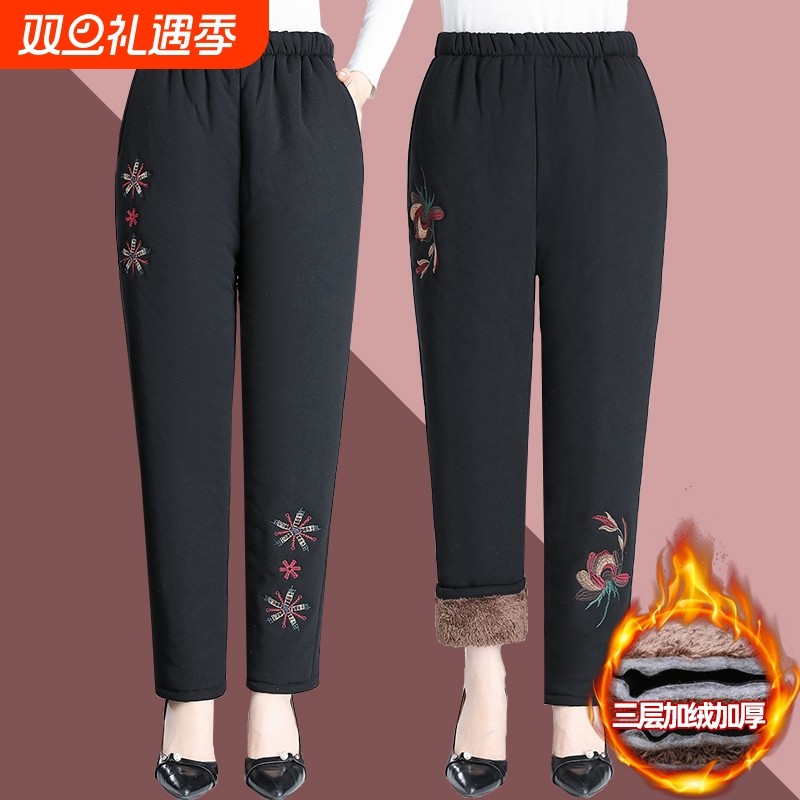 中年妈妈裤子女款冬季加绒加厚长裤宽松时尚保暖裤中老年奶奶棉裤