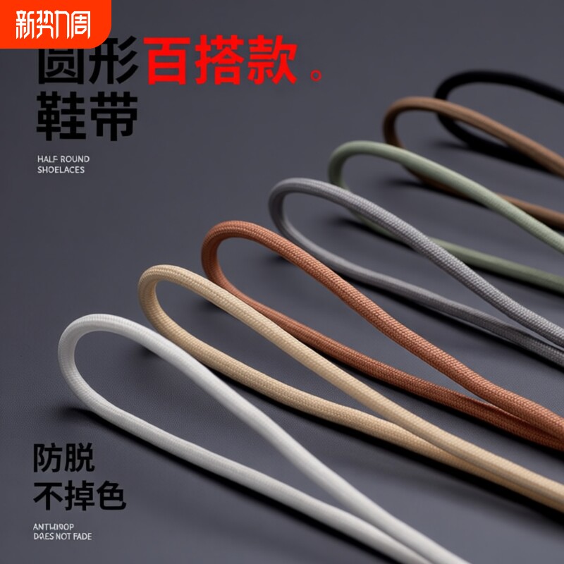 圆形鞋带通用椰子鞋老爹鞋运动休闲鞋彩色白色男女ins潮鞋带圆绳