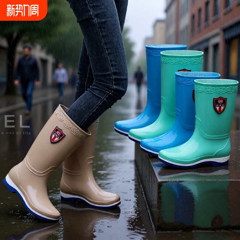 高筒时尚女水鞋防水防滑中筒耐穿耐磨雨鞋加绒保暖胶鞋女鞋子冬季