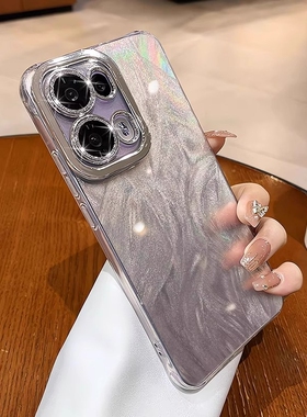 带闪粉镜头膜适用opporeno13手机壳reno12pro新款全包防摔13pro高级感保护壳11冰川纹Reno10外壳时尚女生高级