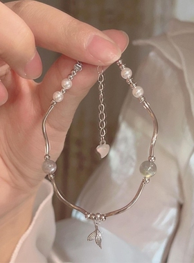 新中式小众设计鱼尾手链简约精致素圈手镯可调节开口手饰竹节